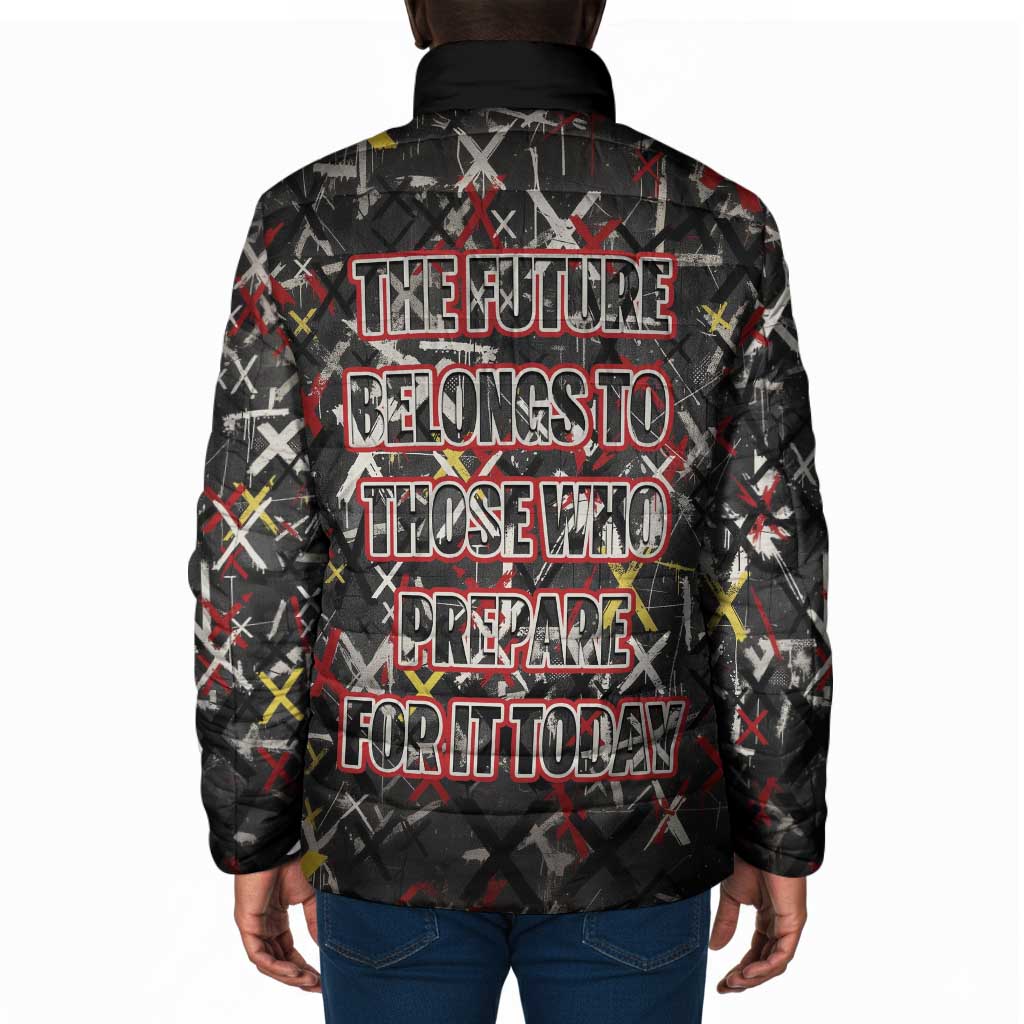 Malcolm X Padded Jacket Street Art Style Portrait Quote The Future Belongs to Those Who Prepare Civil Rights Tribute - Wonder Print Shop