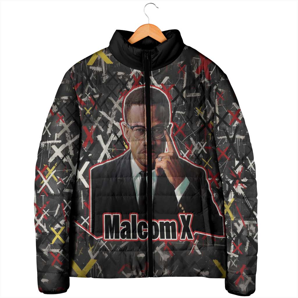 Malcolm X Padded Jacket Street Art Style Portrait Quote The Future Belongs to Those Who Prepare Civil Rights Tribute - Wonder Print Shop