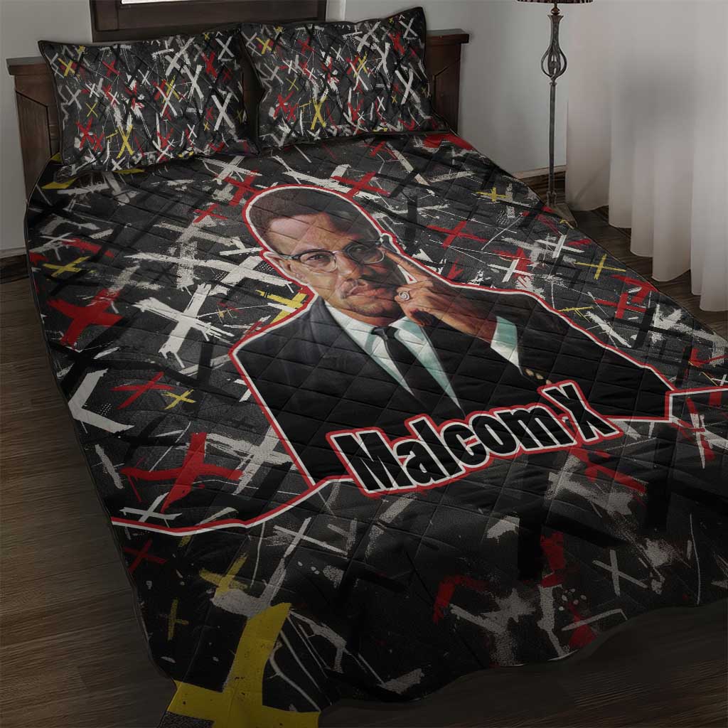 Malcolm X Quilt Bed Set Street Art Style Portrait Quote The Future Belongs to Those Who Prepare Civil Rights Tribute - Wonder Print Shop