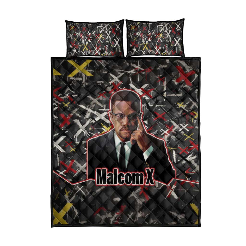 Malcolm X Quilt Bed Set Street Art Style Portrait Quote The Future Belongs to Those Who Prepare Civil Rights Tribute - Wonder Print Shop