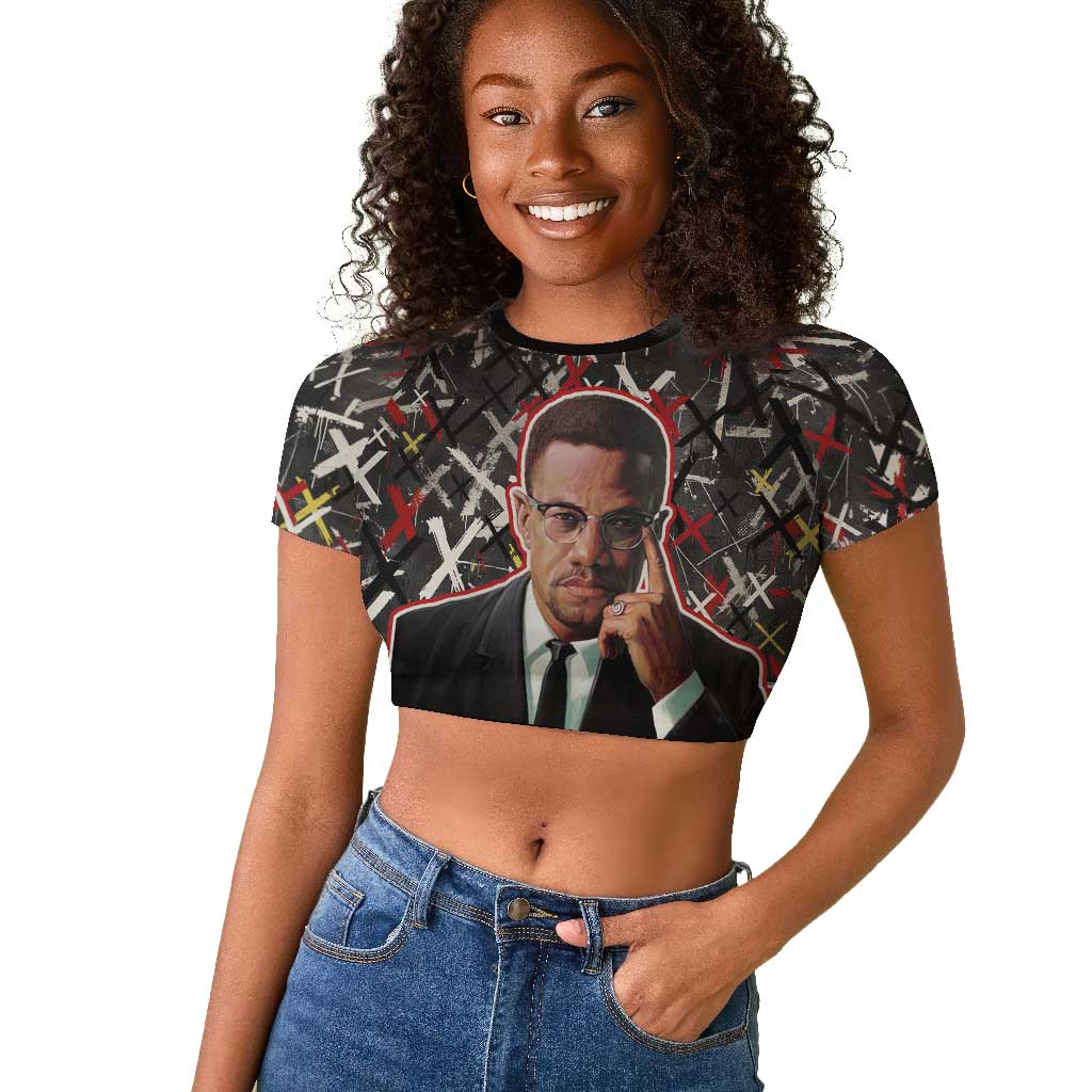 Malcolm X Raglan Cropped T shirt Street Art Style Portrait Quote The Future Belongs to Those Who Prepare Civil Rights Tribute TS04