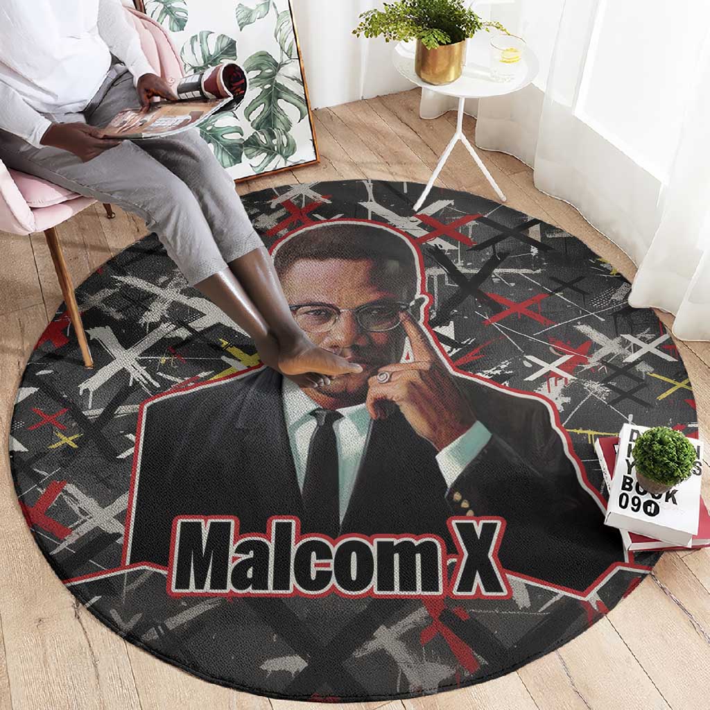 Malcolm X Round Carpet Street Art Style Portrait Quote The Future Belongs to Those Who Prepare Civil Rights Tribute - Wonder Print Shop