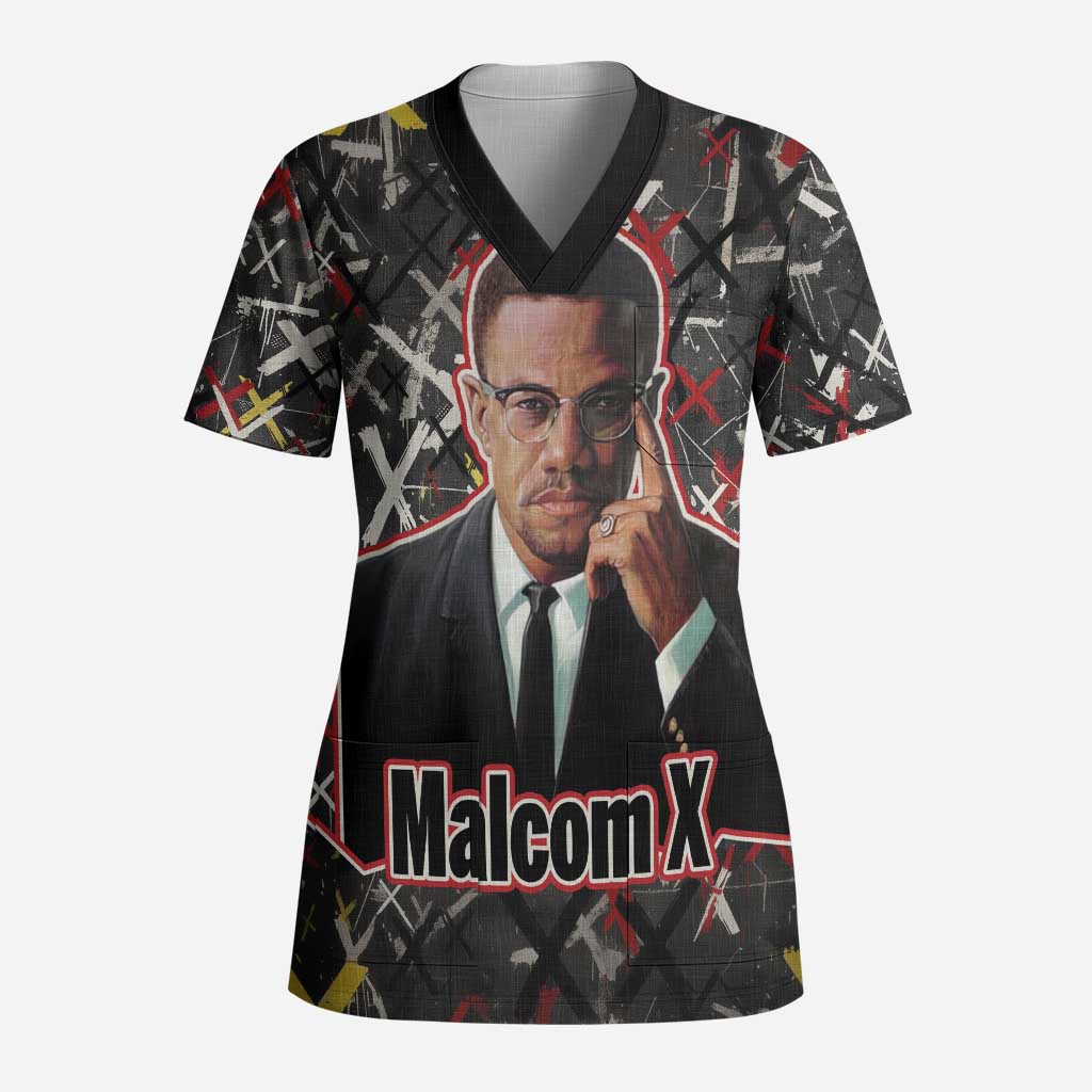 Malcolm X Scrub Top Street Art Style Portrait Quote The Future Belongs to Those Who Prepare Civil Rights Tribute - Wonder Print Shop