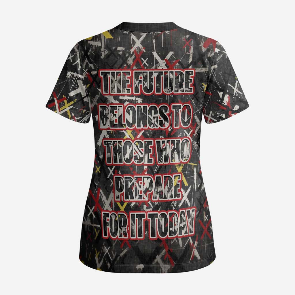 Malcolm X Scrub Top Street Art Style Portrait Quote The Future Belongs to Those Who Prepare Civil Rights Tribute - Wonder Print Shop