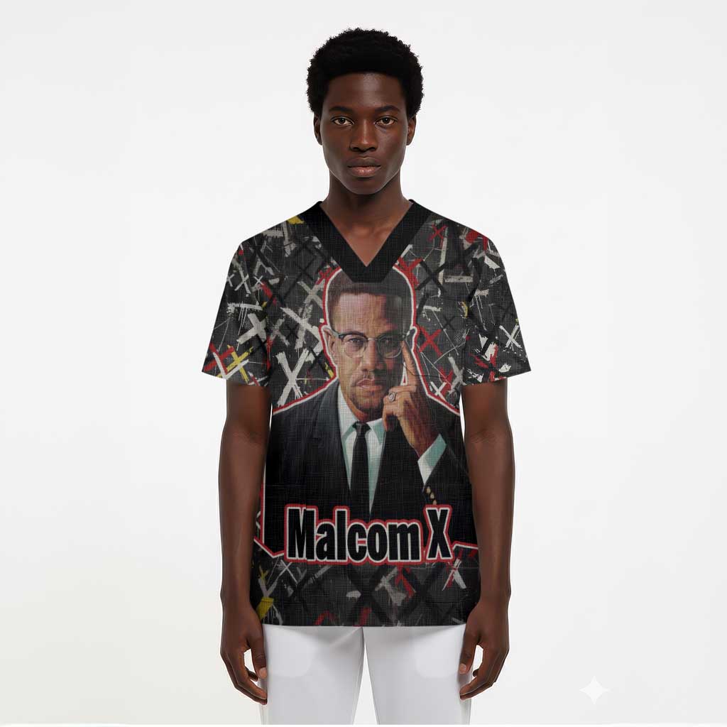 Malcolm X Scrub Top Street Art Style Portrait Quote The Future Belongs to Those Who Prepare Civil Rights Tribute - Wonder Print Shop