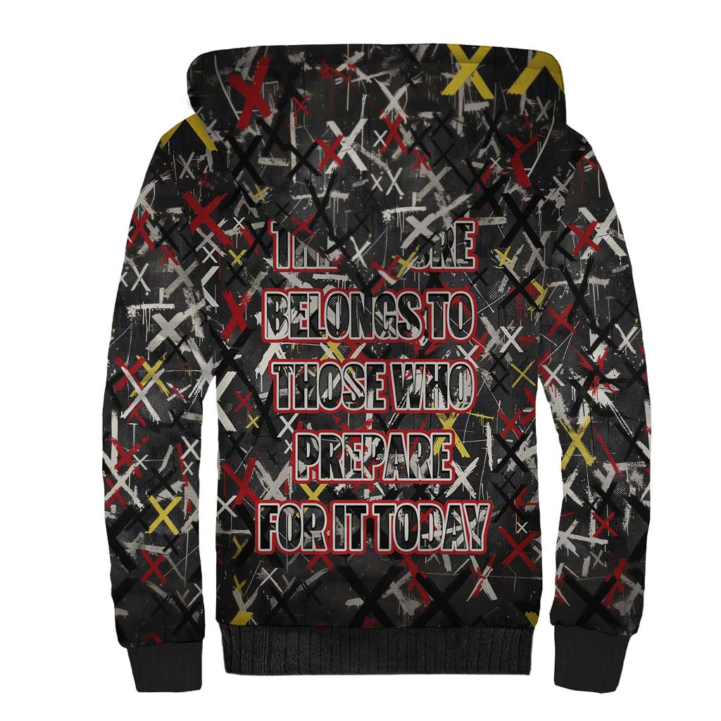 Malcolm X Sherpa Hoodie Street Art Style Portrait Quote The Future Belongs to Those Who Prepare Civil Rights Tribute - Wonder Print Shop