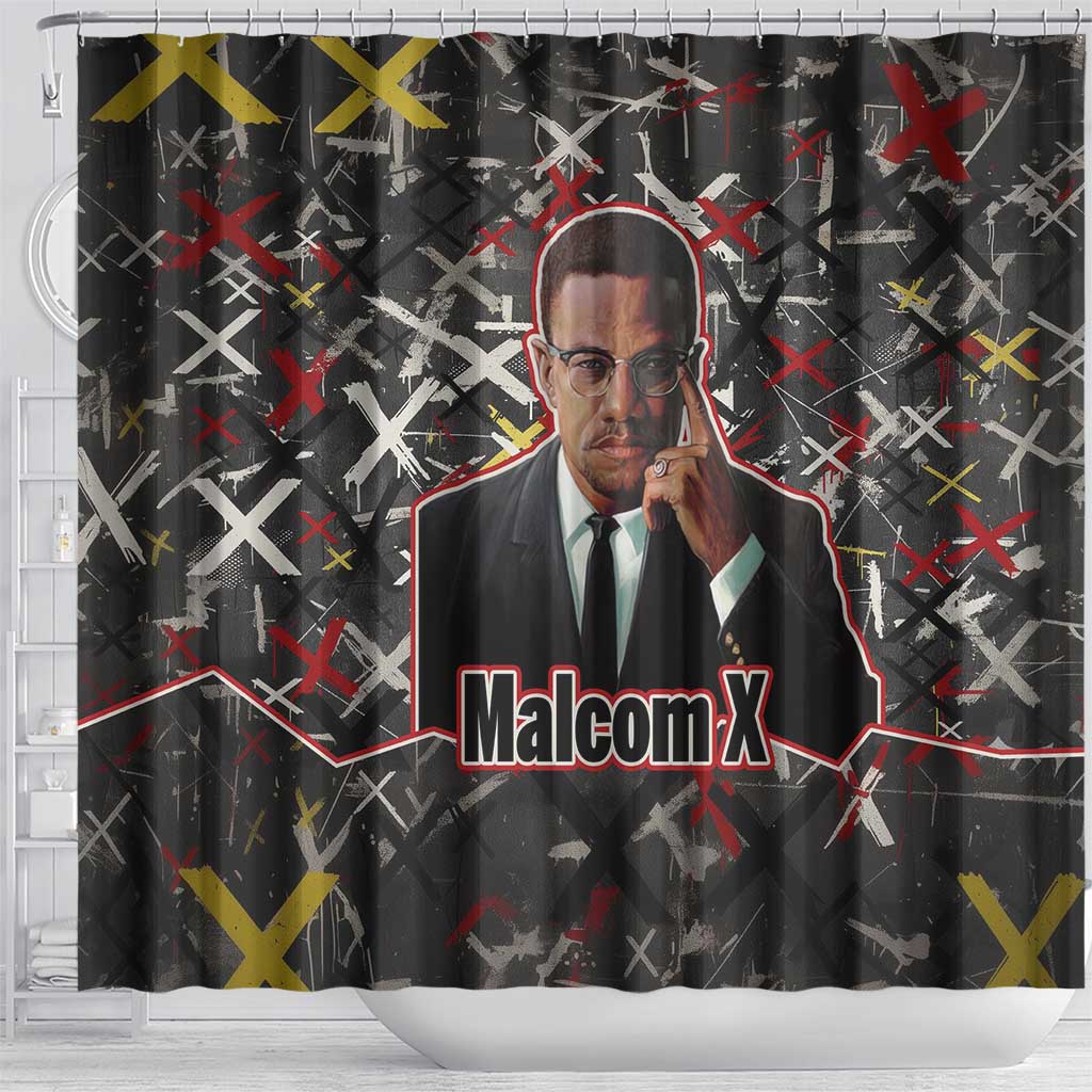 Malcolm X Shower Curtain Street Art Style Portrait Quote The Future Belongs to Those Who Prepare Civil Rights Tribute - undefined