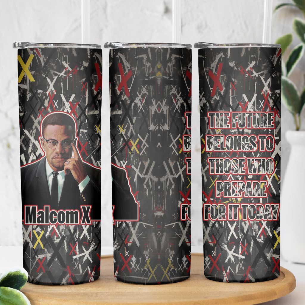 Malcolm X Skinny Tumbler Street Art Style Portrait Quote The Future Belongs to Those Who Prepare Civil Rights Tribute - Wonder Print Shop