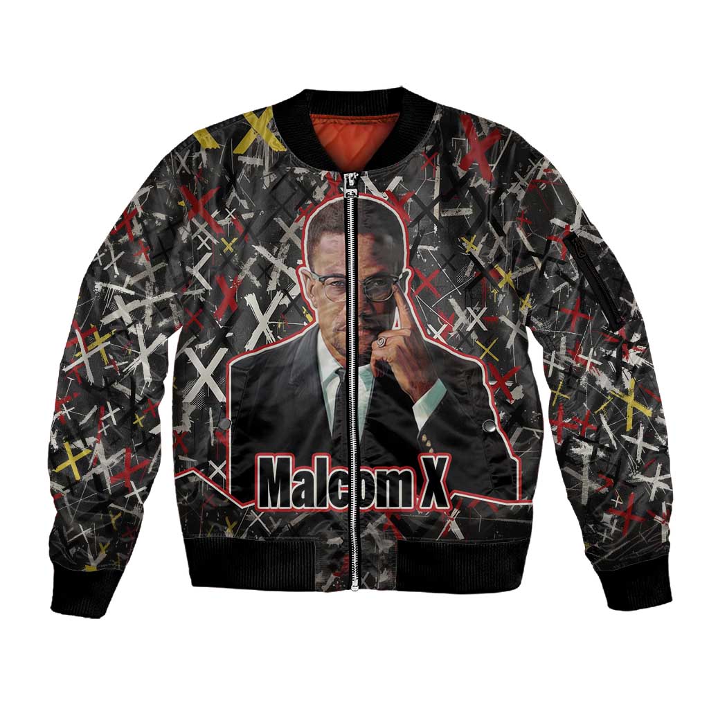 Malcolm X Sleeve Zip Bomber Jacket Street Art Style Portrait Quote The Future Belongs to Those Who Prepare Civil Rights Tribute - Wonder Print Shop