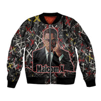 Malcolm X Sleeve Zip Bomber Jacket Street Art Style Portrait Quote The Future Belongs to Those Who Prepare Civil Rights Tribute - Wonder Print Shop
