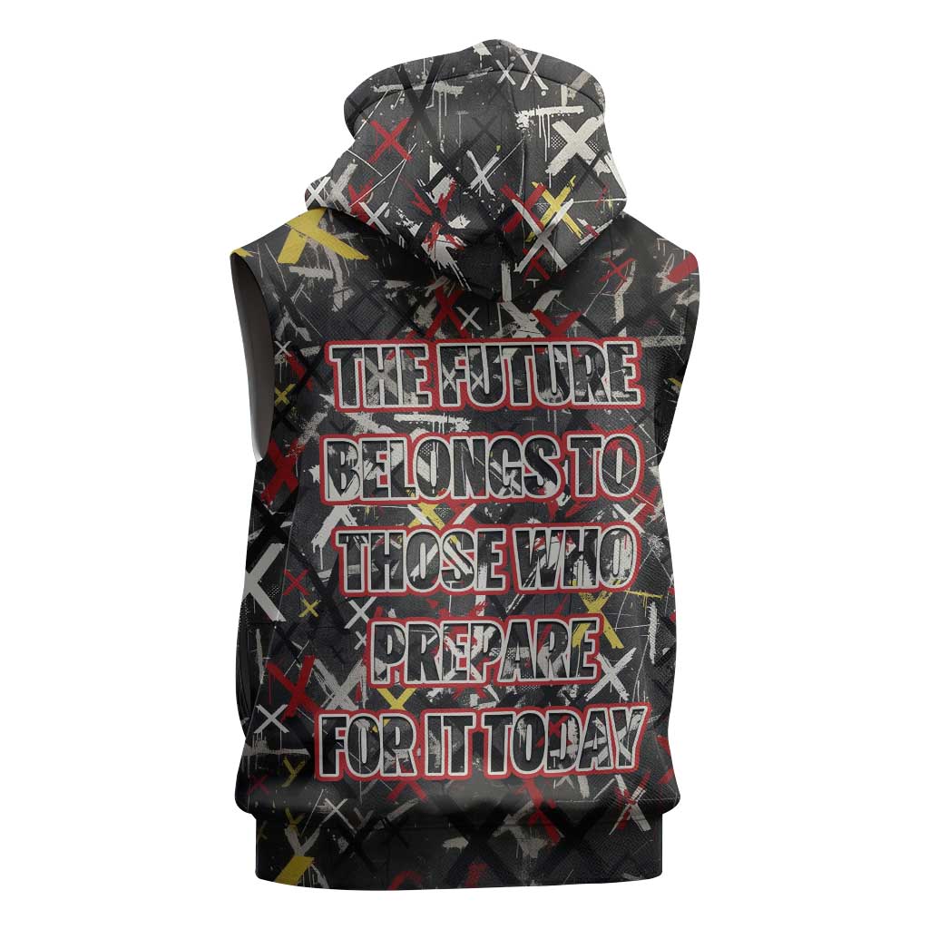 Malcolm X Sleeveless Hoodie Street Art Style Portrait Quote The Future Belongs to Those Who Prepare Civil Rights Tribute - Wonder Print Shop