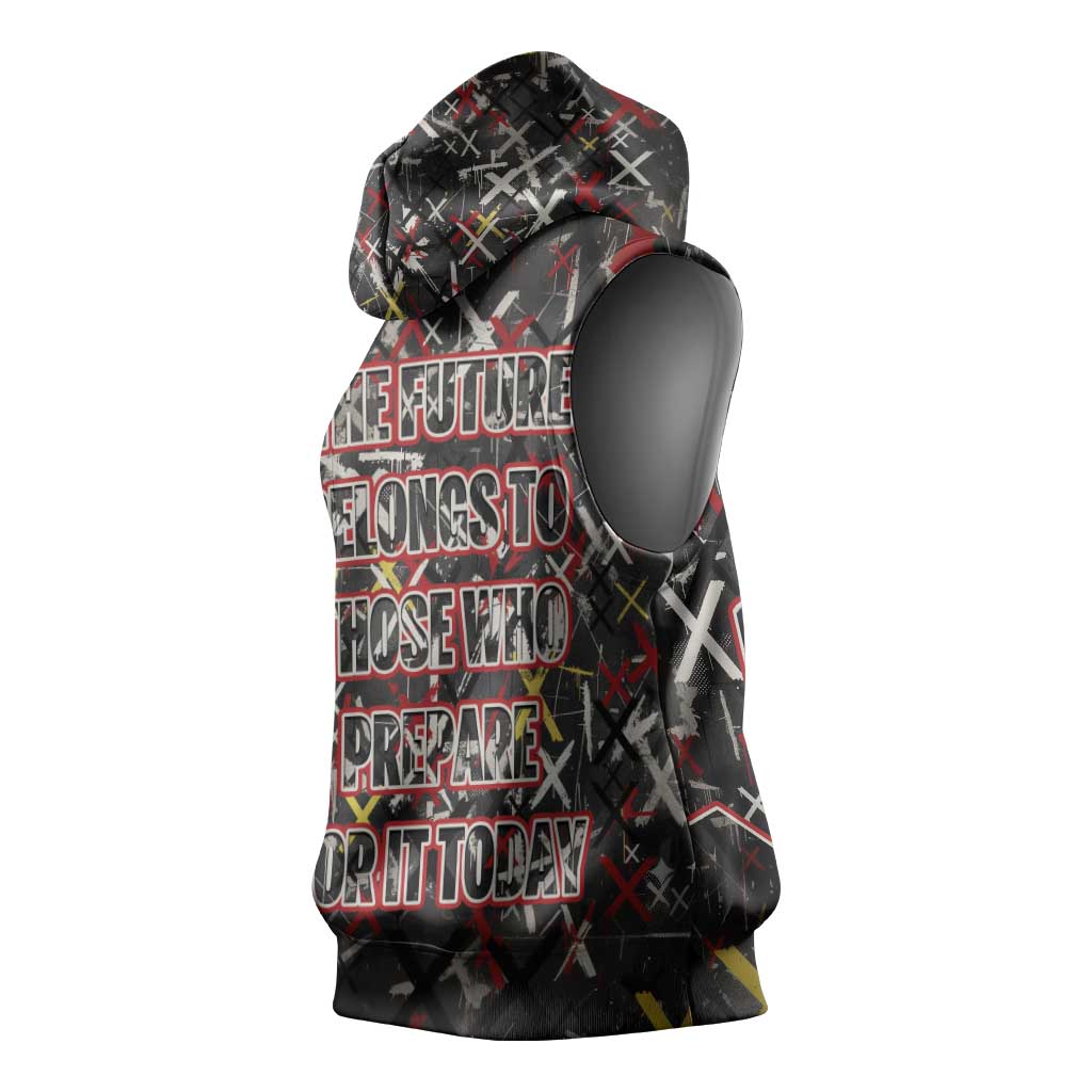 Malcolm X Sleeveless Hoodie Street Art Style Portrait Quote The Future Belongs to Those Who Prepare Civil Rights Tribute - Wonder Print Shop
