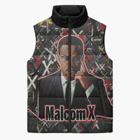 Malcolm X Sleeveless Puffer Jacket Street Art Style Portrait Quote The Future Belongs to Those Who Prepare Civil Rights Tribute - Wonder Print Shop