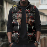 Malcolm X Sleeveless Puffer Jacket Street Art Style Portrait Quote The Future Belongs to Those Who Prepare Civil Rights Tribute - Wonder Print Shop