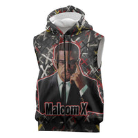 Malcolm X Sleeveless Zip Hoodie Street Art Style Portrait Quote The Future Belongs to Those Who Prepare Civil Rights Tribute - Wonder Print Shop