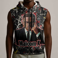 Malcolm X Sleeveless Zip Hoodie Street Art Style Portrait Quote The Future Belongs to Those Who Prepare Civil Rights Tribute - Wonder Print Shop