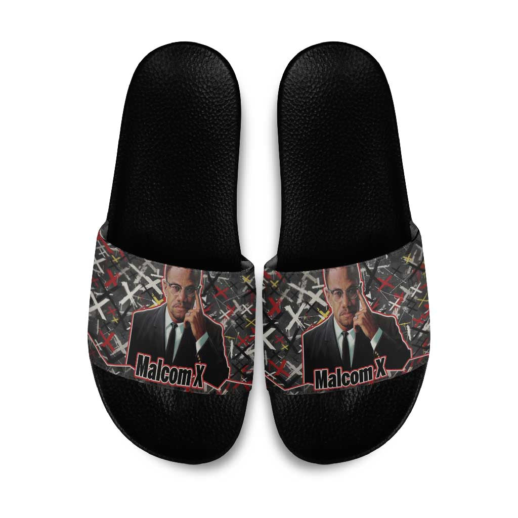 Malcolm X Slide Sandals Street Art Style Portrait Quote The Future Belongs to Those Who Prepare Civil Rights Tribute - Wonder Print Shop