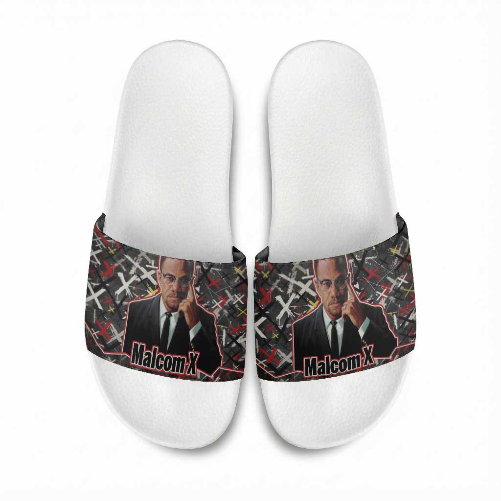 Malcolm X Slide Sandals Street Art Style Portrait Quote The Future Belongs to Those Who Prepare Civil Rights Tribute - Wonder Print Shop