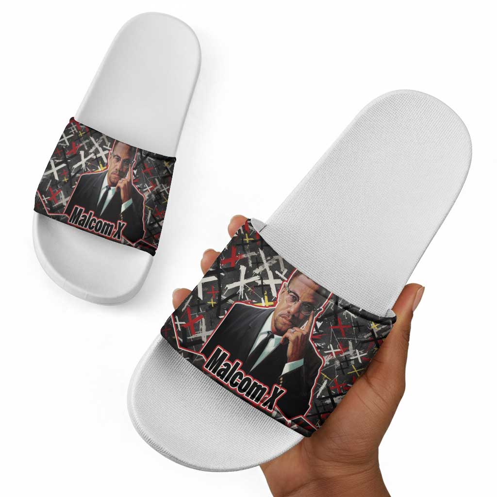 Malcolm X Slide Sandals Street Art Style Portrait Quote The Future Belongs to Those Who Prepare Civil Rights Tribute - Wonder Print Shop