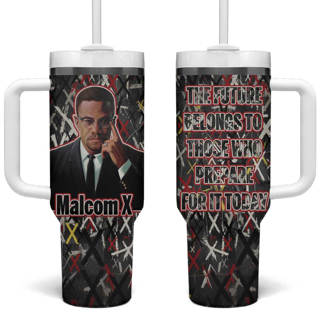 Malcolm X Tumbler With Handle Street Art Style Portrait Quote The Future Belongs to Those Who Prepare Civil Rights Tribute - Wonder Print Shop