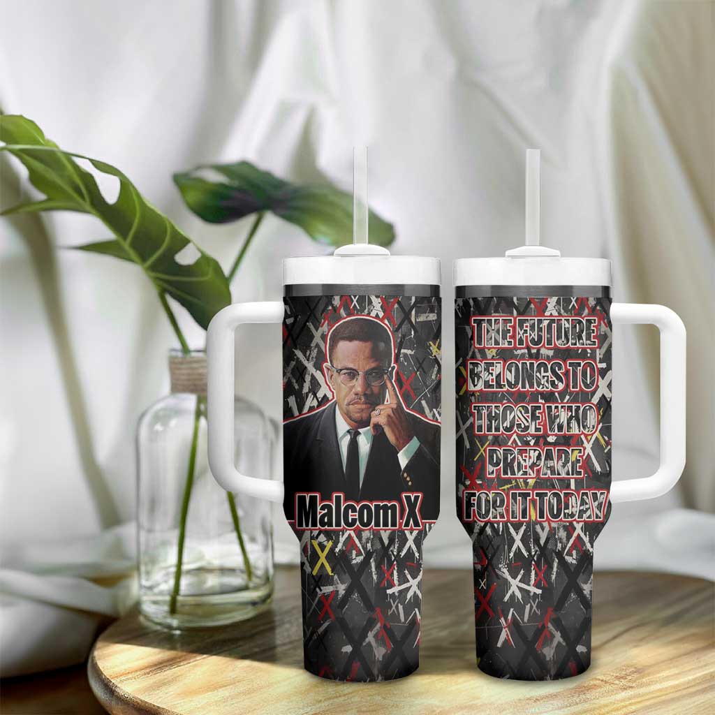 Malcolm X Tumbler With Handle Street Art Style Portrait Quote The Future Belongs to Those Who Prepare Civil Rights Tribute - Wonder Print Shop