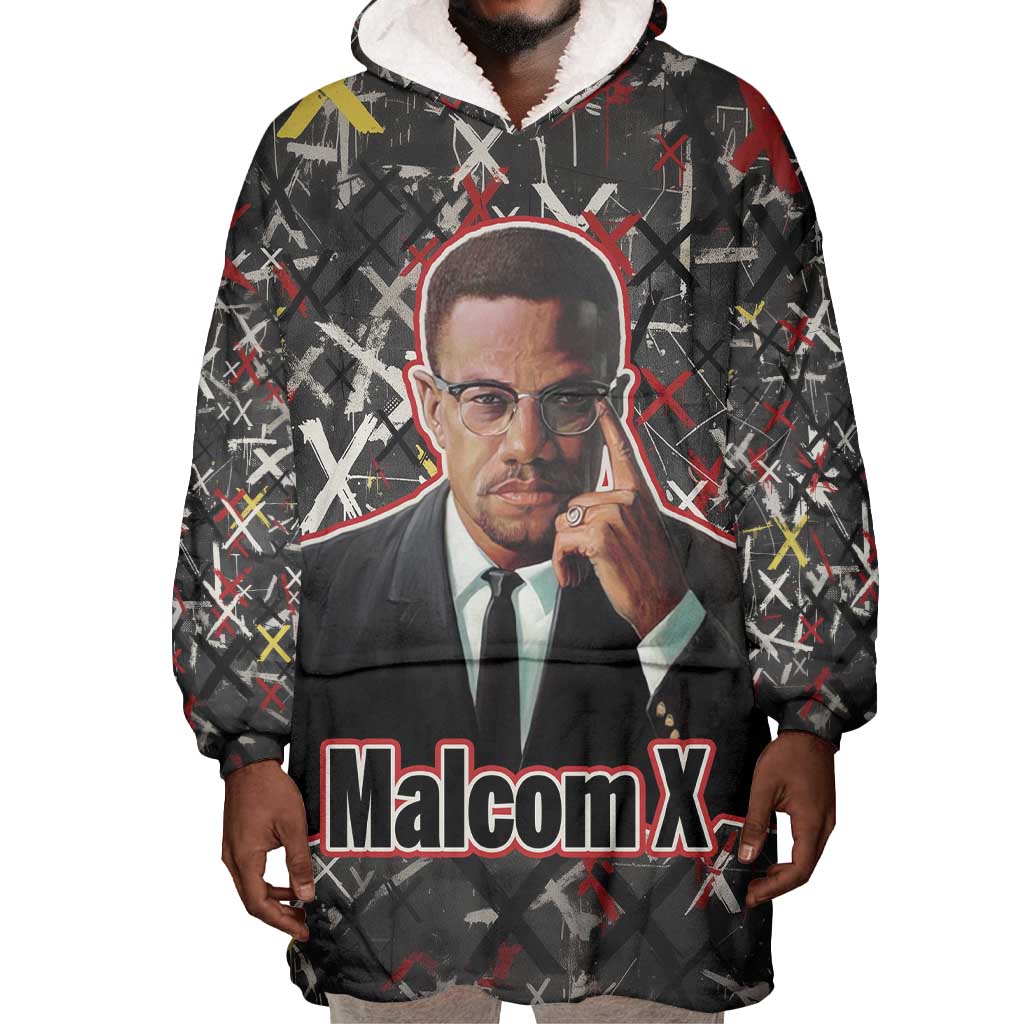 Malcolm X Wearable Blanket Hoodie Street Art Style Portrait Quote The Future Belongs to Those Who Prepare Civil Rights Tribute - Wonder Print Shop