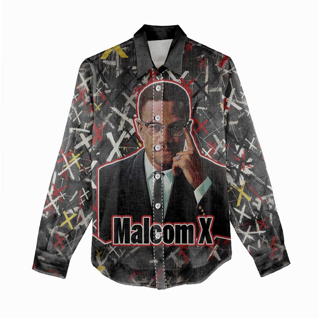 Malcolm X Women Casual Shirt Street Art Style Portrait Quote The Future Belongs to Those Who Prepare Civil Rights Tribute - Wonder Print Shop