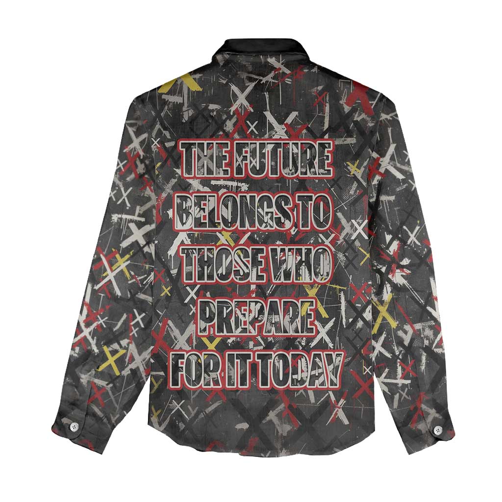 Malcolm X Women Casual Shirt Street Art Style Portrait Quote The Future Belongs to Those Who Prepare Civil Rights Tribute - Wonder Print Shop