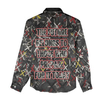 Malcolm X Women Casual Shirt Street Art Style Portrait Quote The Future Belongs to Those Who Prepare Civil Rights Tribute - Wonder Print Shop