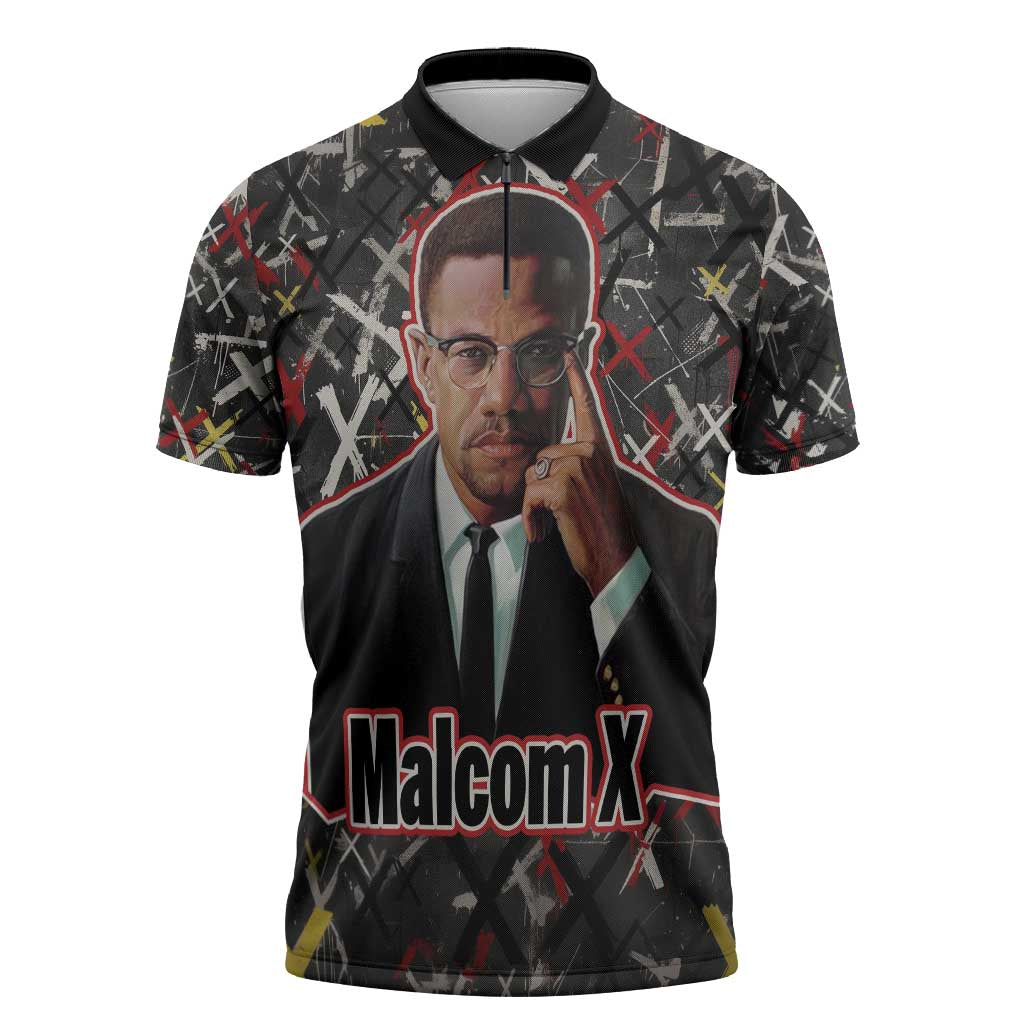 Malcolm X Zipper Polo Shirt Street Art Style Portrait Quote The Future Belongs to Those Who Prepare Civil Rights Tribute - Wonder Print Shop