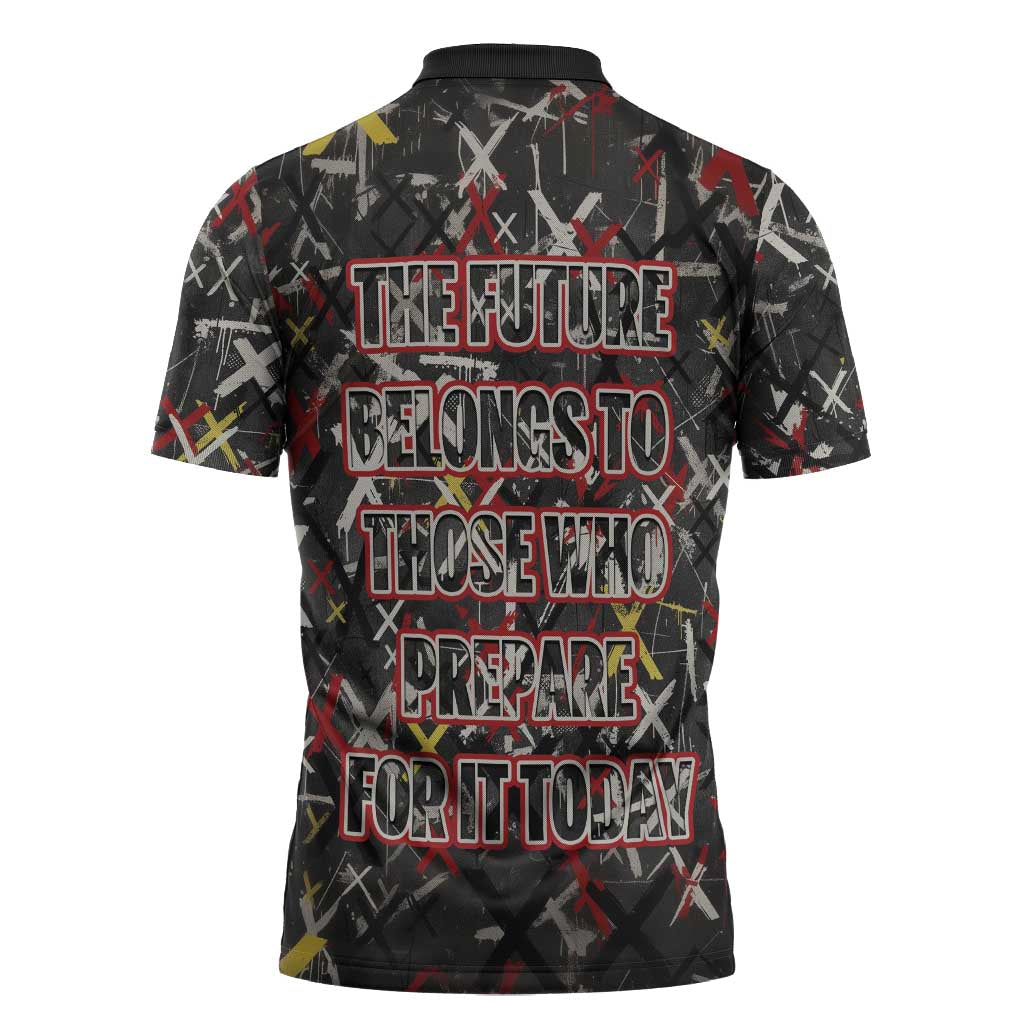 Malcolm X Zipper Polo Shirt Street Art Style Portrait Quote The Future Belongs to Those Who Prepare Civil Rights Tribute - Wonder Print Shop