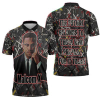 Malcolm X Zipper Polo Shirt Street Art Style Portrait Quote The Future Belongs to Those Who Prepare Civil Rights Tribute - Wonder Print Shop