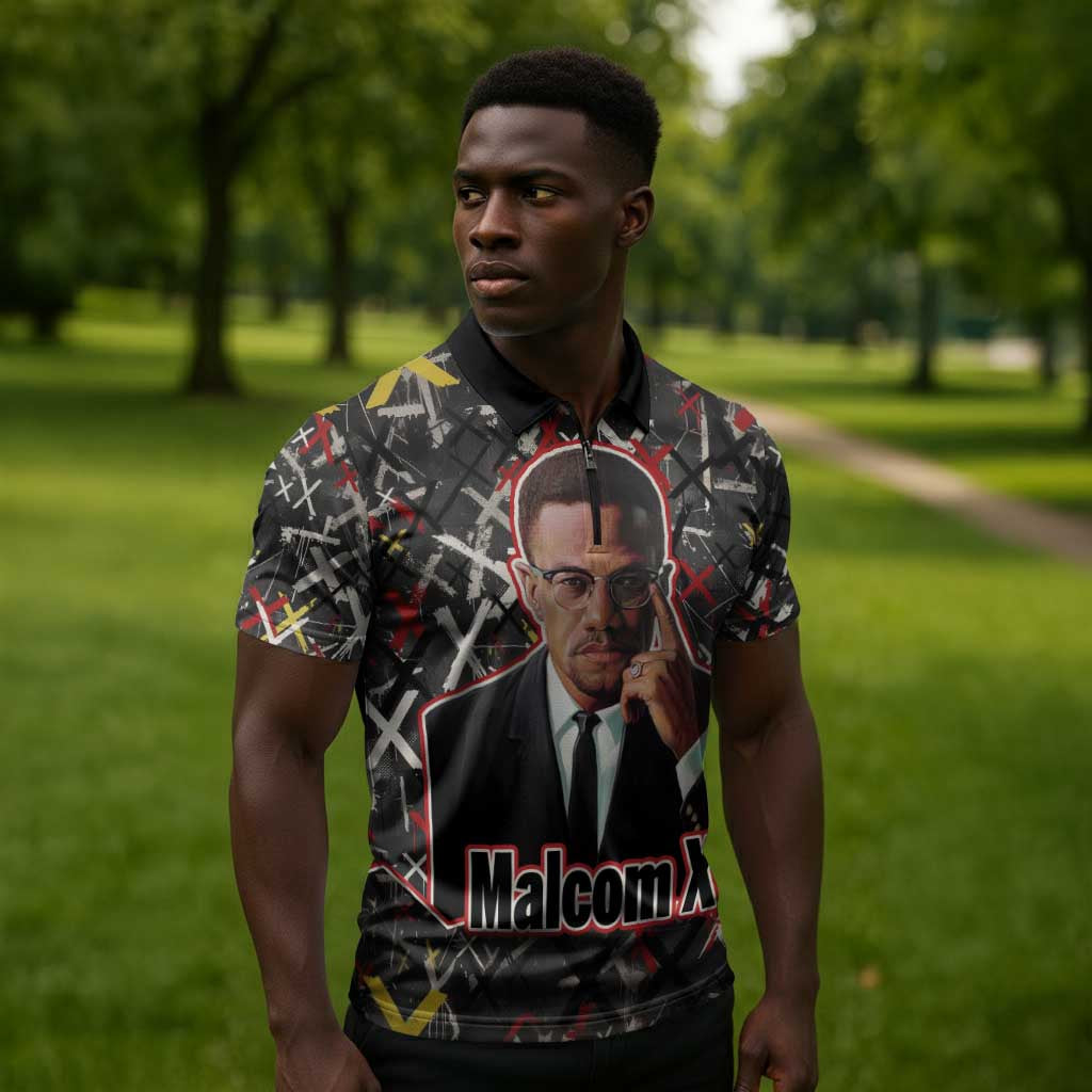 Malcolm X Zipper Polo Shirt Street Art Style Portrait Quote The Future Belongs to Those Who Prepare Civil Rights Tribute - Wonder Print Shop