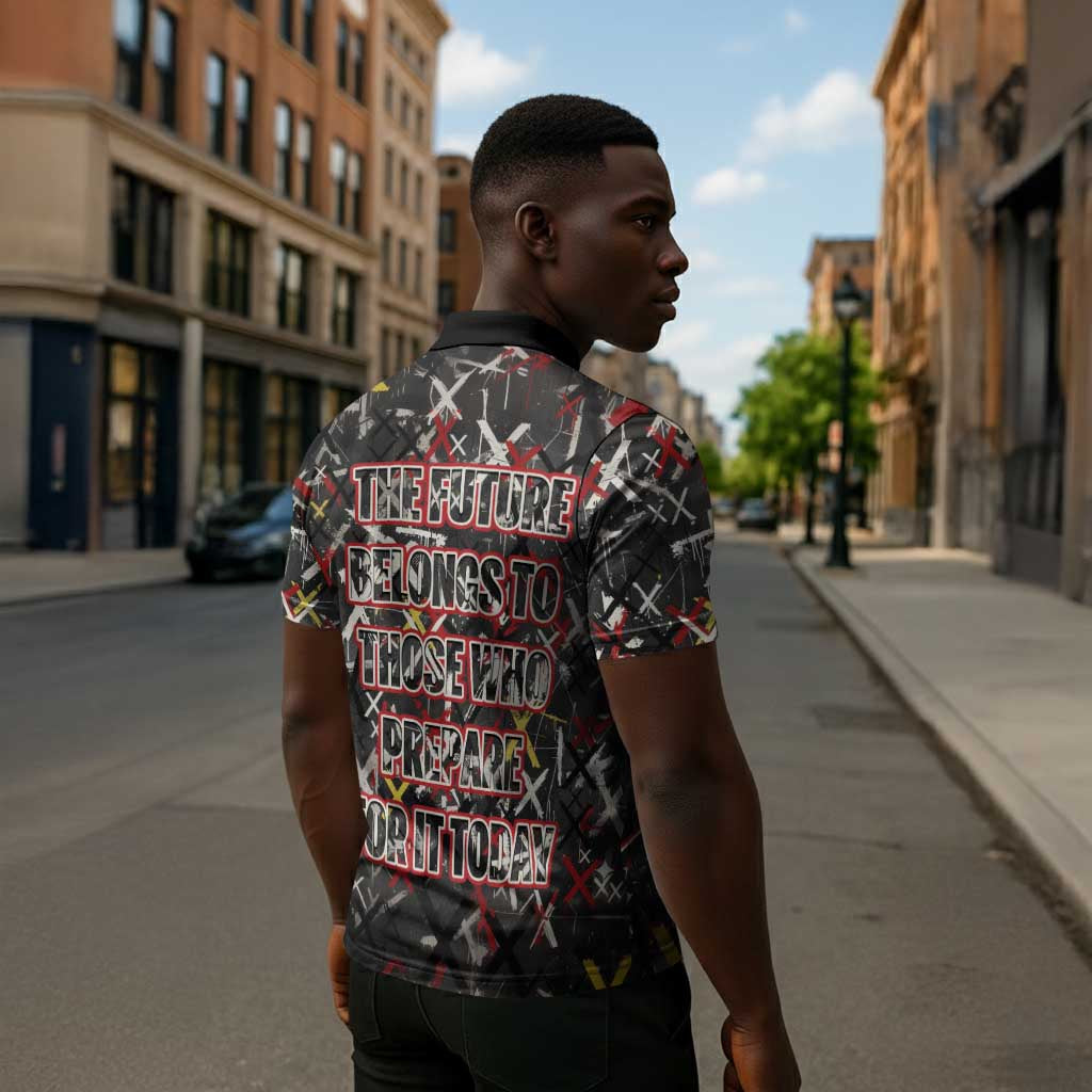 Malcolm X Zipper Polo Shirt Street Art Style Portrait Quote The Future Belongs to Those Who Prepare Civil Rights Tribute - Wonder Print Shop
