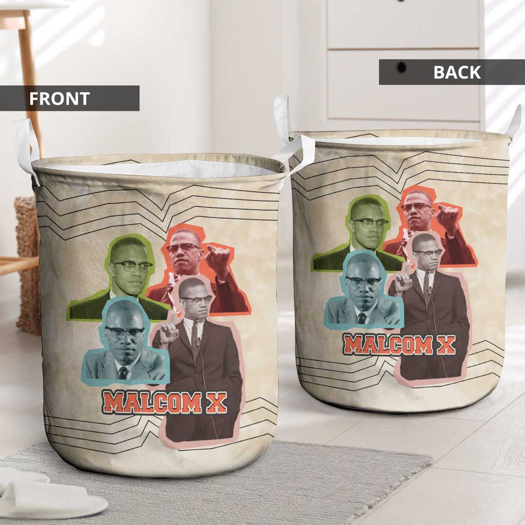 Malcolm X Laundry Basket Pop Art Portrait Collage Civil Rights Activist Retro Style Design - Wonder Print Shop
