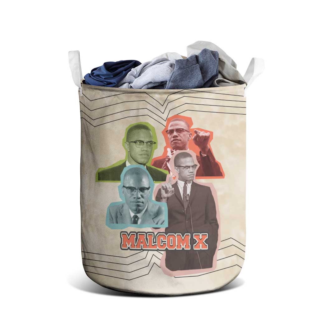 Malcolm X Laundry Basket Pop Art Portrait Collage Civil Rights Activist Retro Style Design - Wonder Print Shop