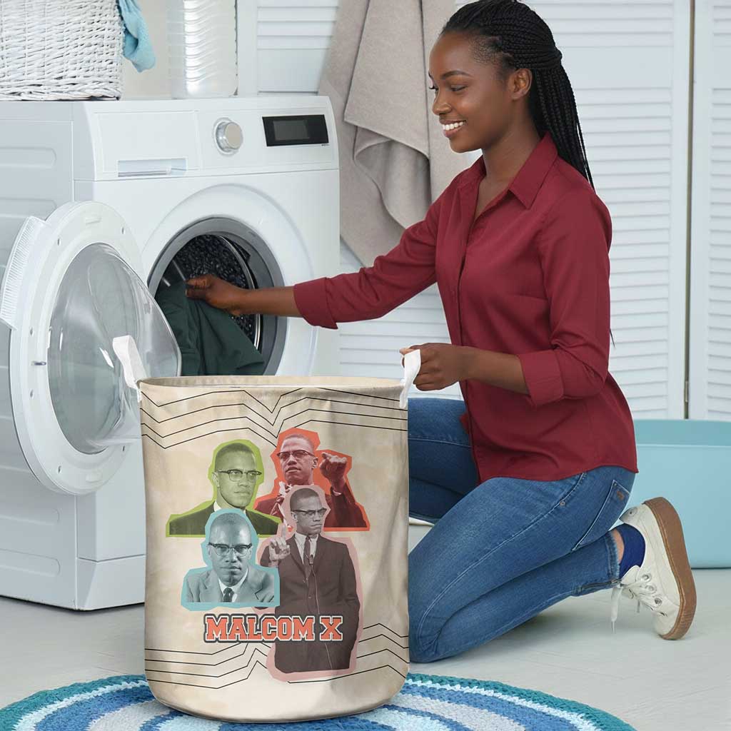 Malcolm X Laundry Basket Pop Art Portrait Collage Civil Rights Activist Retro Style Design - Wonder Print Shop