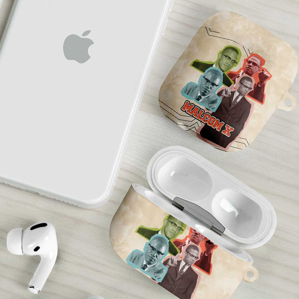 Malcolm X AirPods Case Pop Art Portrait Collage Civil Rights Activist Retro Style Design - Wonder Print Shop