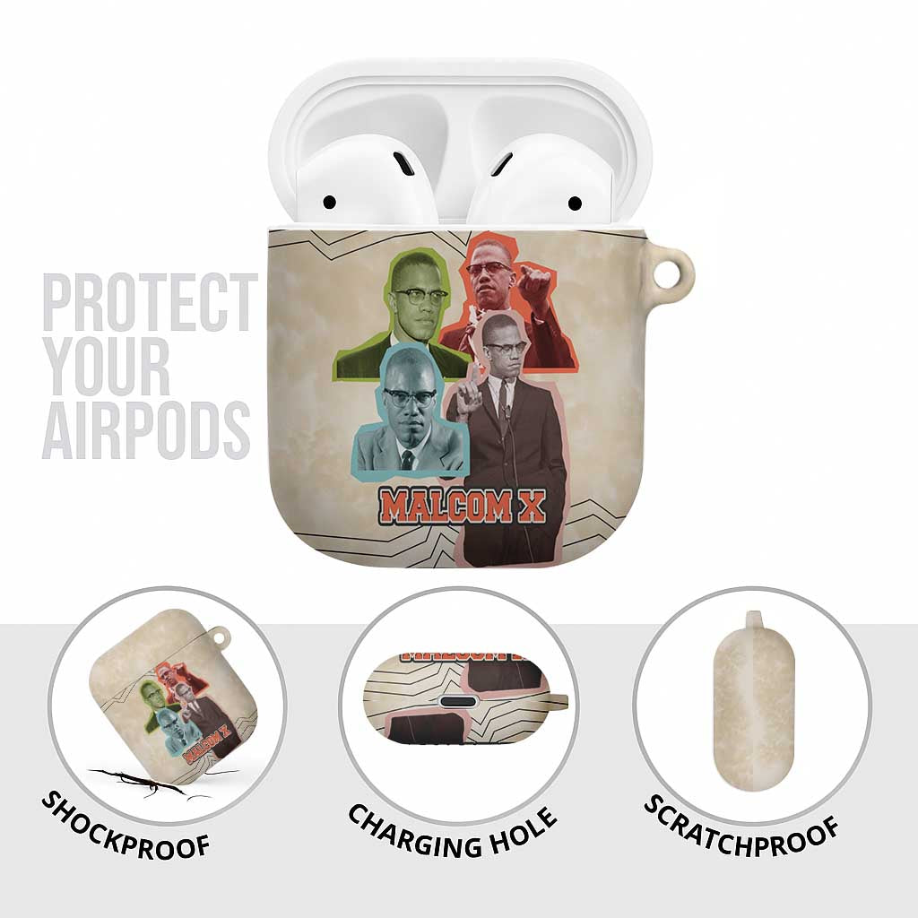 Malcolm X AirPods Case Pop Art Portrait Collage Civil Rights Activist Retro Style Design - Wonder Print Shop