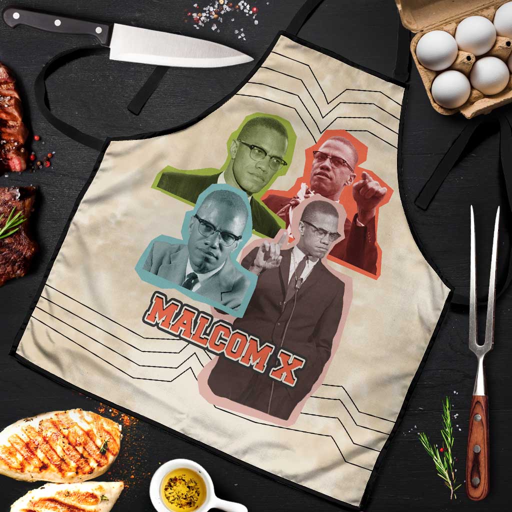 Malcolm X Apron Pop Art Portrait Collage Civil Rights Activist Retro Style Design - Wonder Print Shop