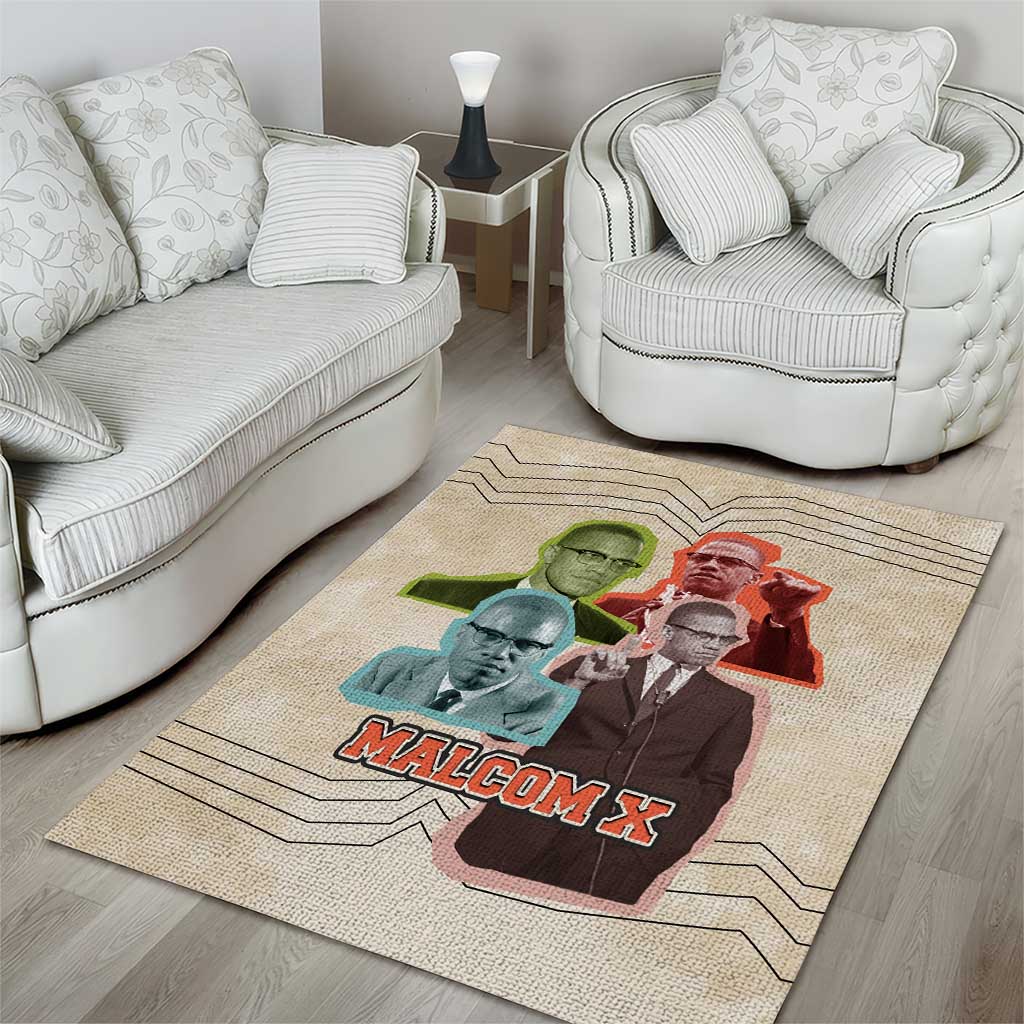 Malcolm X Area Rug Pop Art Portrait Collage Civil Rights Activist Retro Style Design - Wonder Print Shop