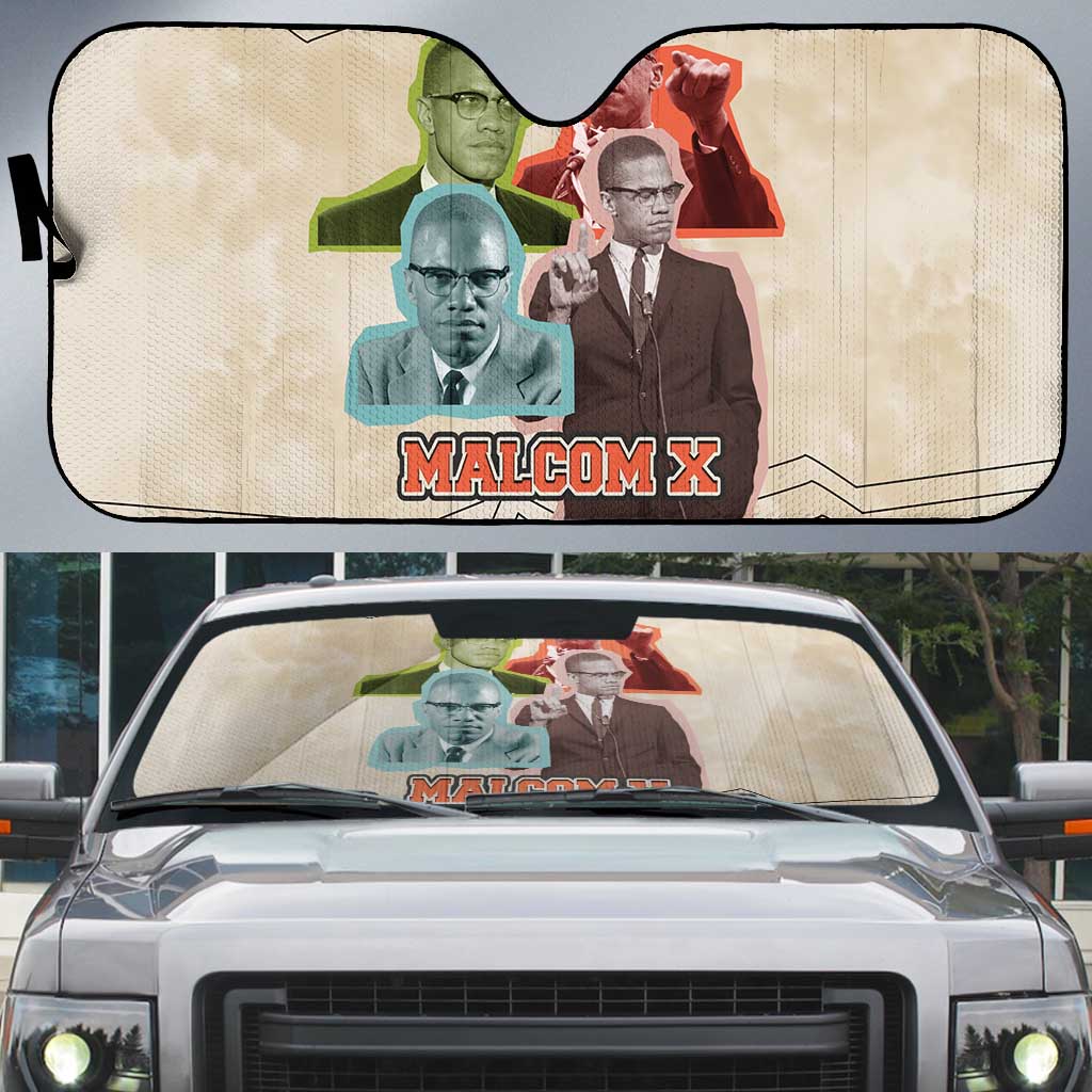 Malcolm X Auto Sun Shade Pop Art Portrait Collage Civil Rights Activist Retro Style Design - Wonder Print Shop