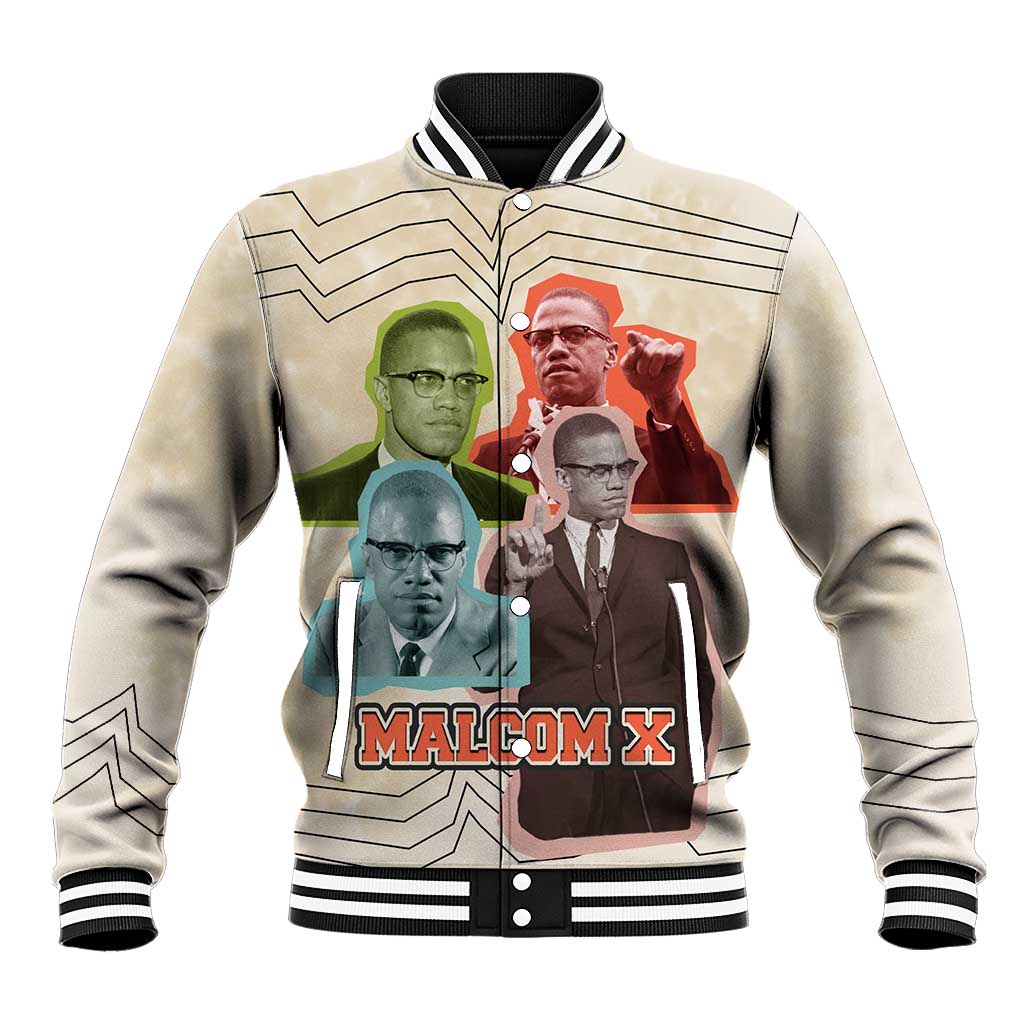 Malcolm X Baseball Jacket Pop Art Portrait Collage Civil Rights Activist Retro Style Design - Wonder Print Shop