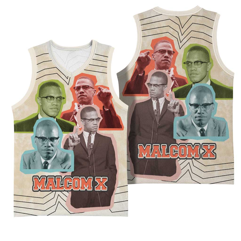 Malcolm X Basketball Jersey Pop Art Portrait Collage Civil Rights Activist Retro Style Design - Wonder Print Shop
