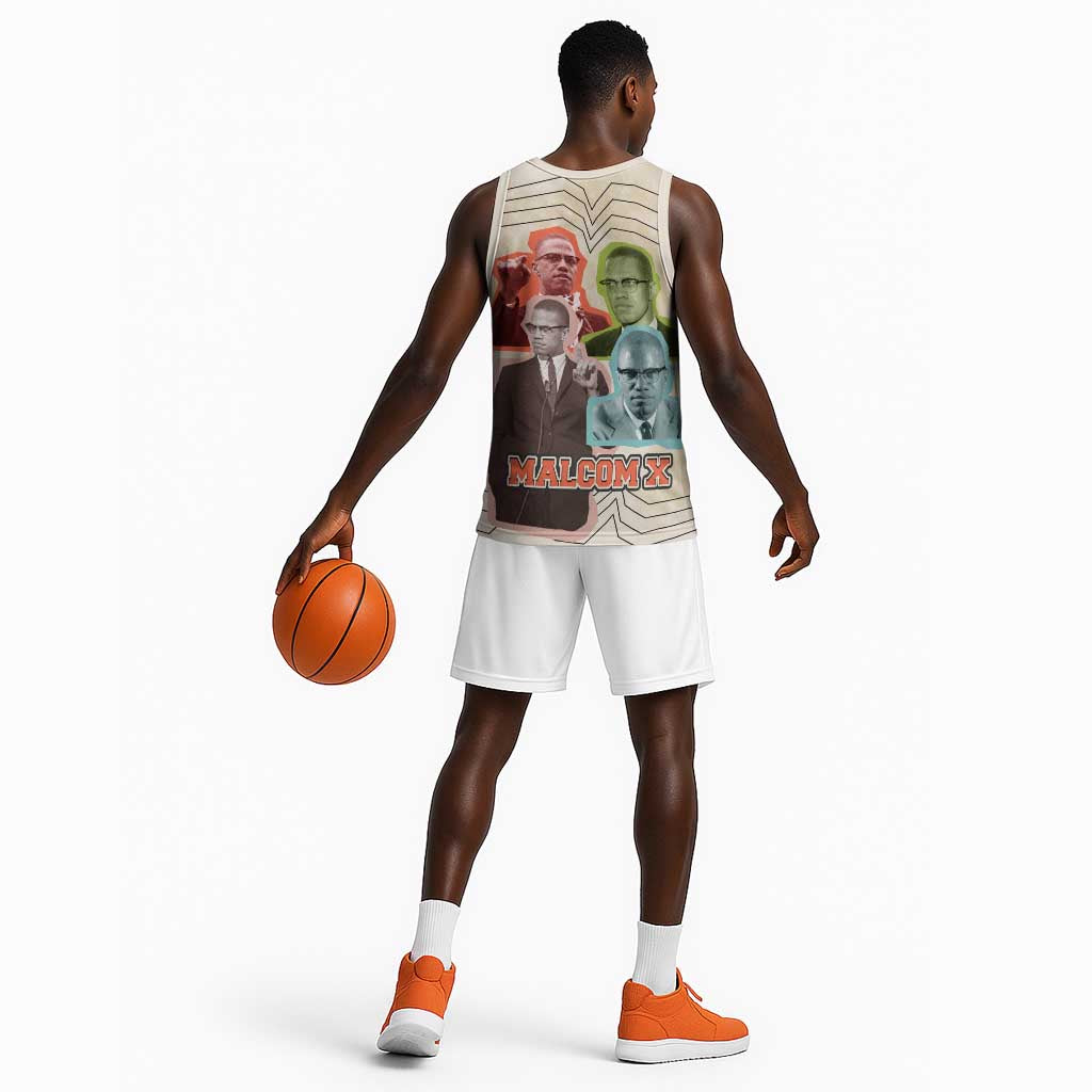 Malcolm X Basketball Jersey Pop Art Portrait Collage Civil Rights Activist Retro Style Design - Wonder Print Shop