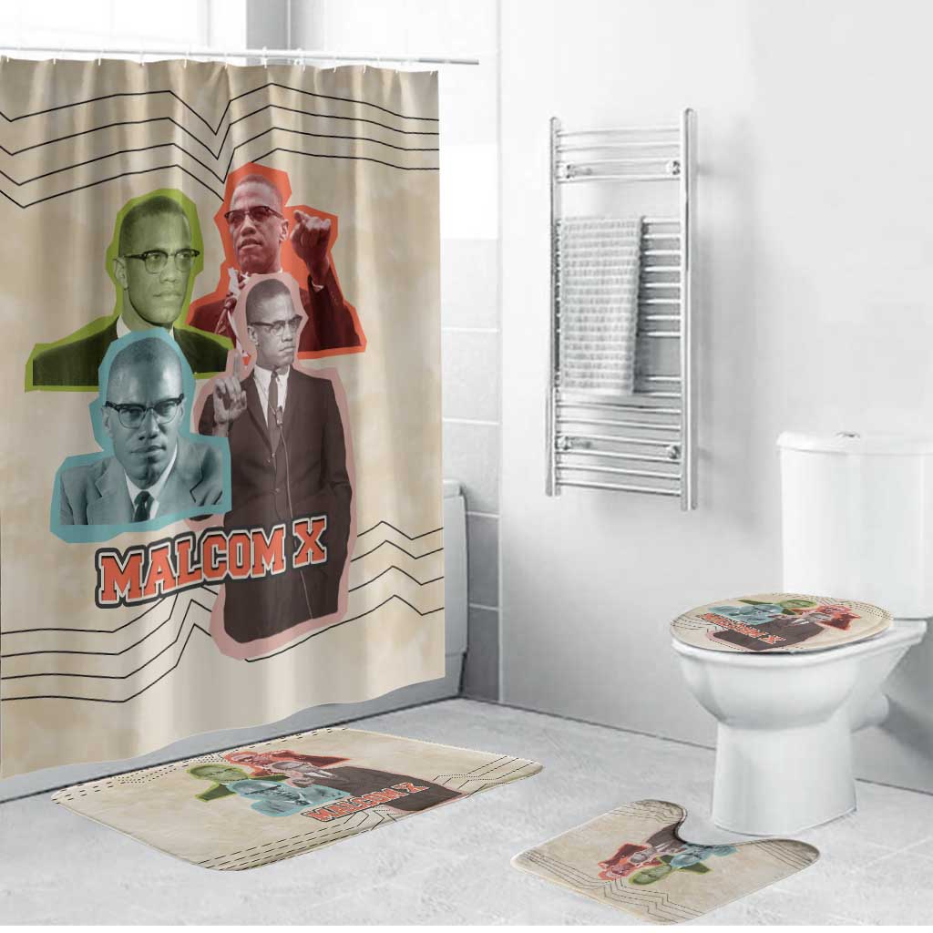 Malcolm X Bathroom Set Pop Art Portrait Collage Civil Rights Activist Retro Style Design - Wonder Print Shop