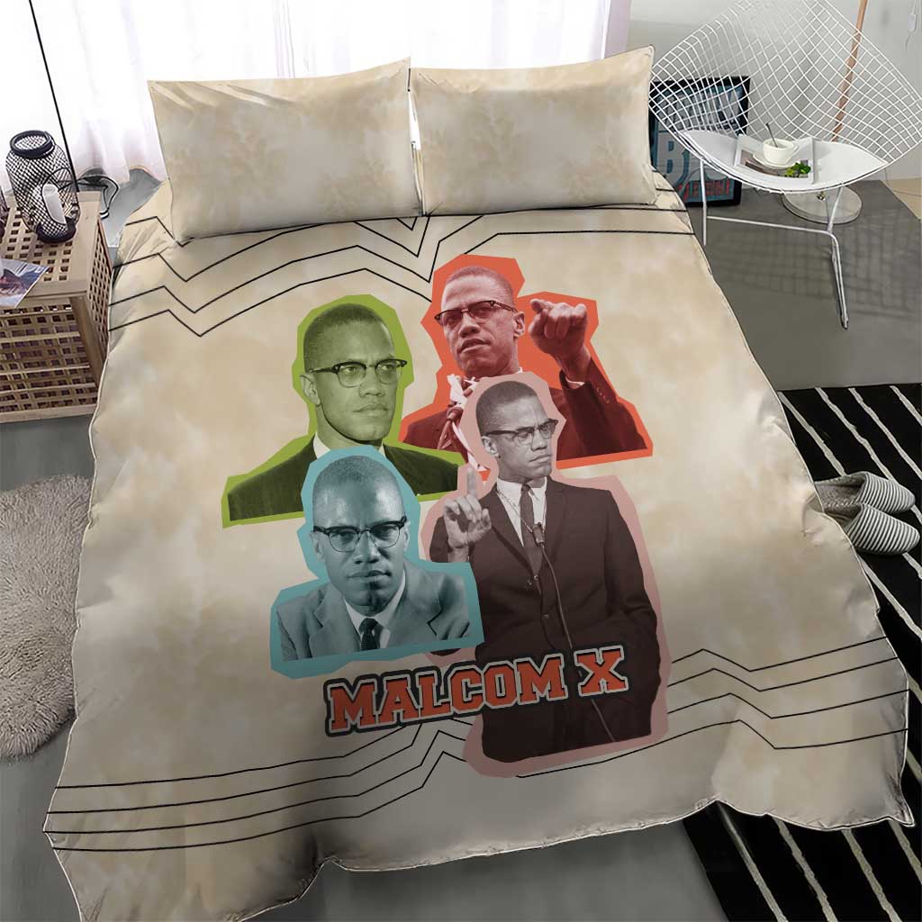Malcolm X Bedding Set Pop Art Portrait Collage Civil Rights Activist Retro Style Design - Wonder Print Shop