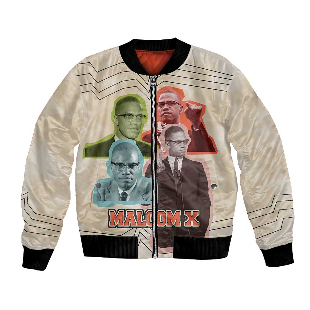 Malcolm X Bomber Jacket Pop Art Portrait Collage Civil Rights Activist Retro Style Design - Wonder Print Shop
