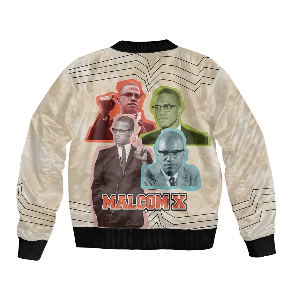 Malcolm X Bomber Jacket Pop Art Portrait Collage Civil Rights Activist Retro Style Design - Wonder Print Shop