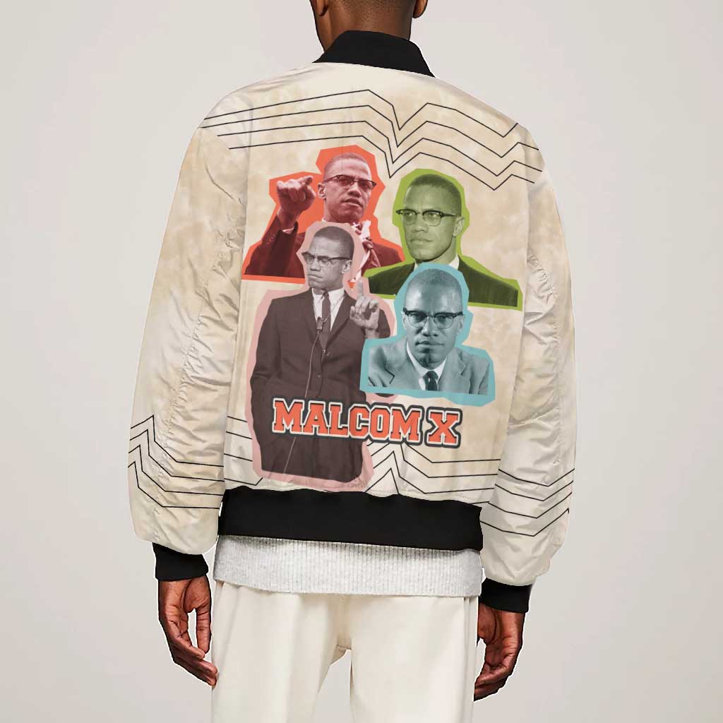 Malcolm X Bomber Jacket Pop Art Portrait Collage Civil Rights Activist Retro Style Design - Wonder Print Shop